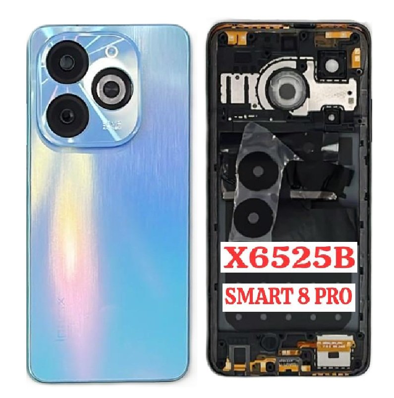 Compatible Replacement Infinix Smart 8 Pro 4G Full Body Housing Replacement Back Frame Middle Chassis with Side Keys – Black, White, Gold & Blue Color: BLUE